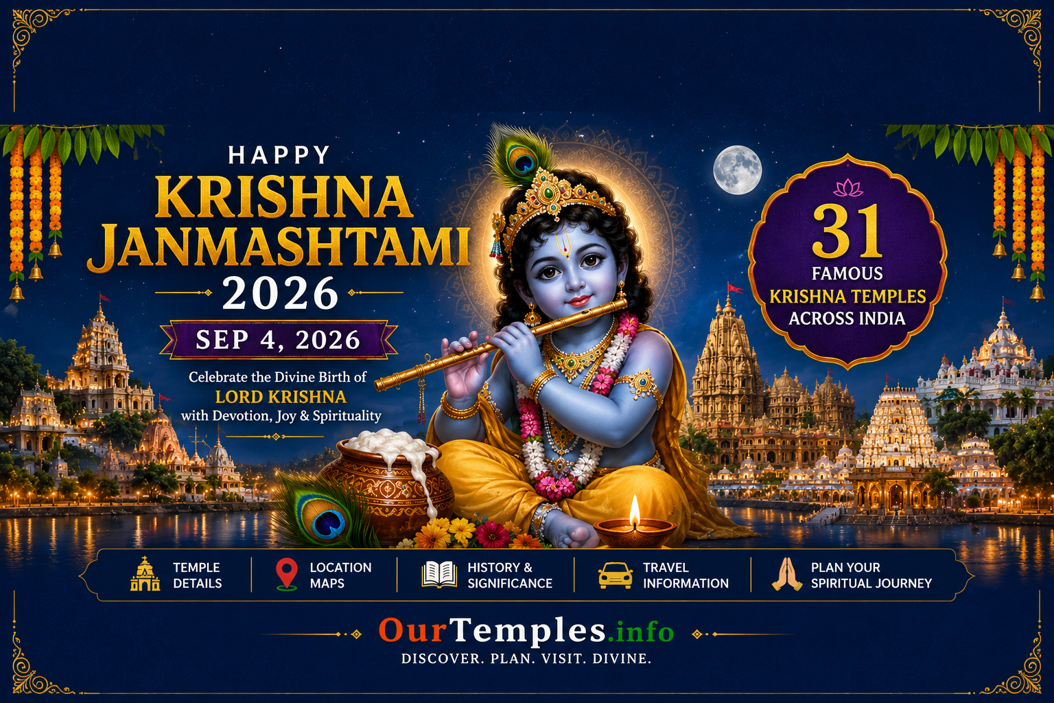 Famous Krishna Temples to visit , Must visit Krishna Temples in Telangana, Andhra Pradesh , Maharashtra , Karnataka , Kerala
